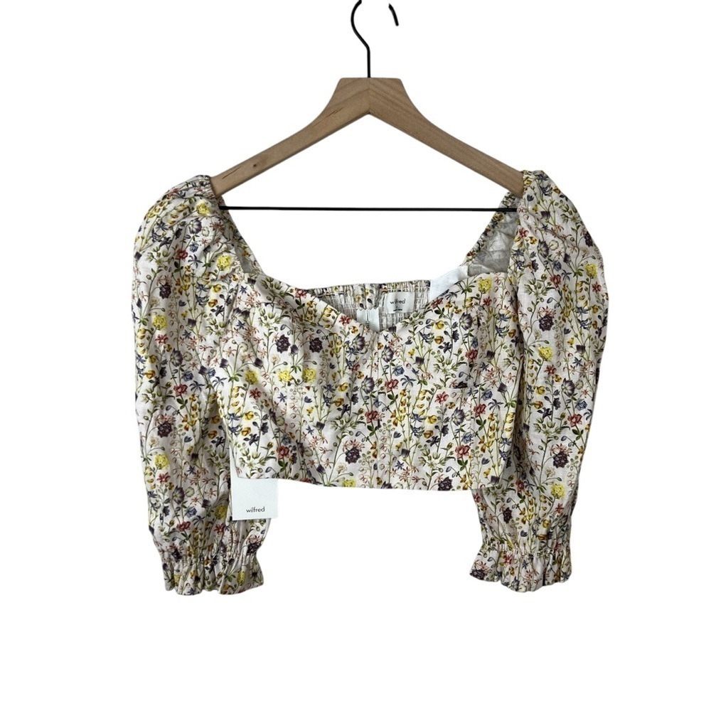 Aritzia Wilfred Vilette Organic Linen Floral Crop Blouse